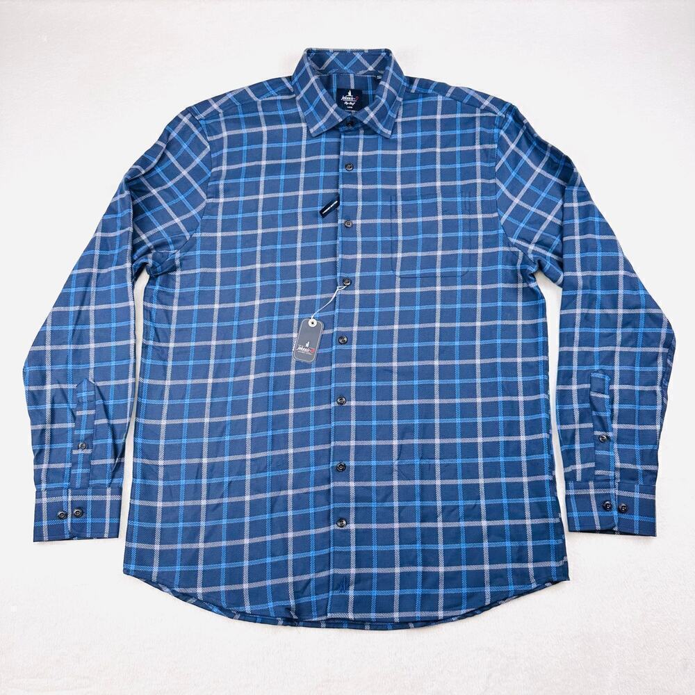Johnnie-O Men’s Large Blue Top Shelf Cotton Flannel Plaid Tweener Button Shirt